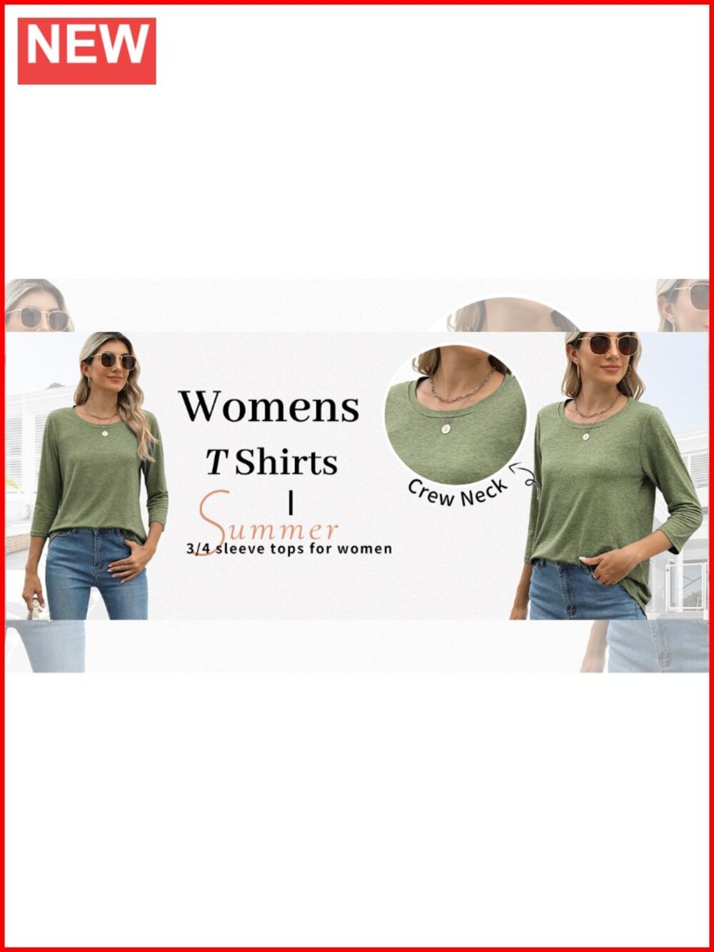 Womens 3/4 Sleeve Crew Neck Loose Fit Tunic T-Shirt Casual Basic Top - Picture 5 of 6